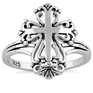 925 STERLING SILVER  Antique Style Dainty Cross Ring